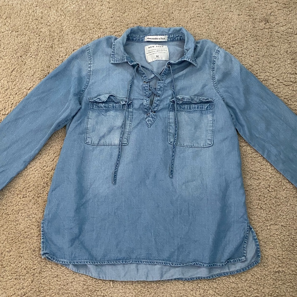 Vintage Abercrombie & Fitch Lace‎ Up Chambray Denim Shirt
